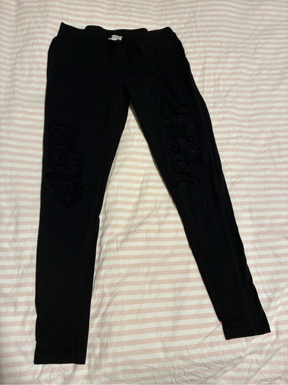 Guess Black Distressed Leggings with Knee Cutouts